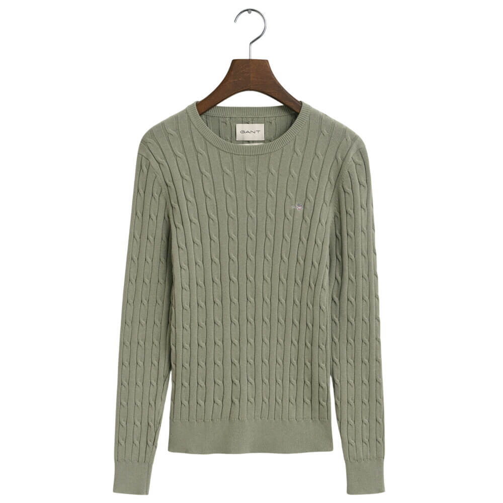 Gant Stretch Cotton Cable Knit Crew Neck Sweater